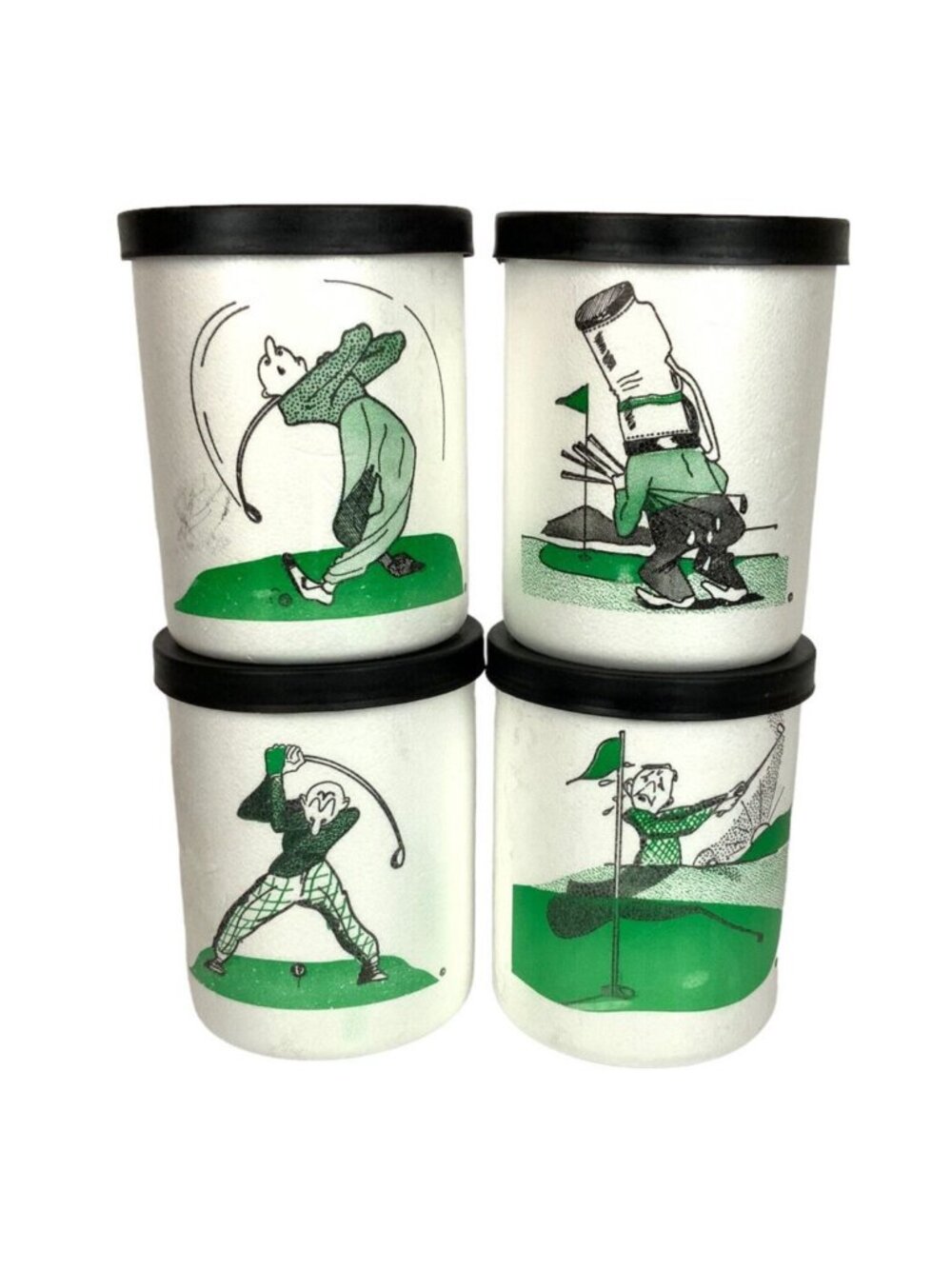 Set Of 4 Goofy Golf Themed Styrofoam Drink Holders Can Cozies